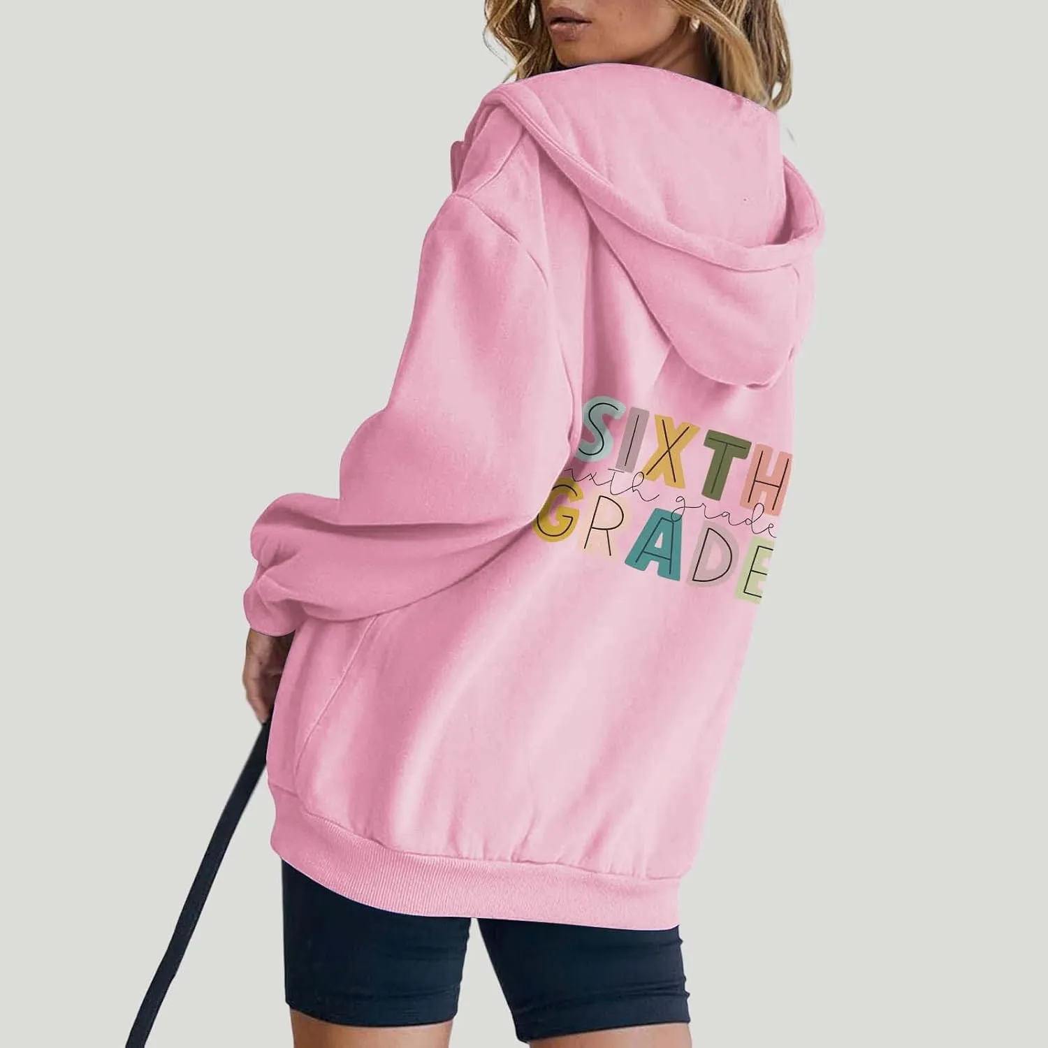 Womens Hoodies Letter Print Drawstring Long Sleeve Hooded Sweatshirt Autumn Casual Coat Zip Up Jackets with Pocketes
