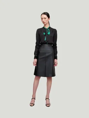 Women’s Leather Knee-Length Skirt | High-Quality Leather | Edgy & Classic Style for Versatile Outfits | One Posh Closet