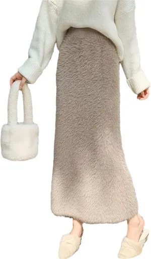 Women's Mink Knitted Skirt Tassel High Waist Long Skirts Elegant Slim Fur Skirts