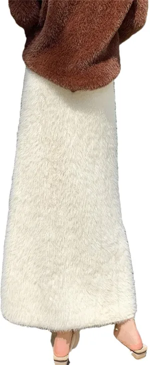 Women's Mink Knitted Skirt Tassel High Waist Long Skirts Elegant Slim Fur Skirts