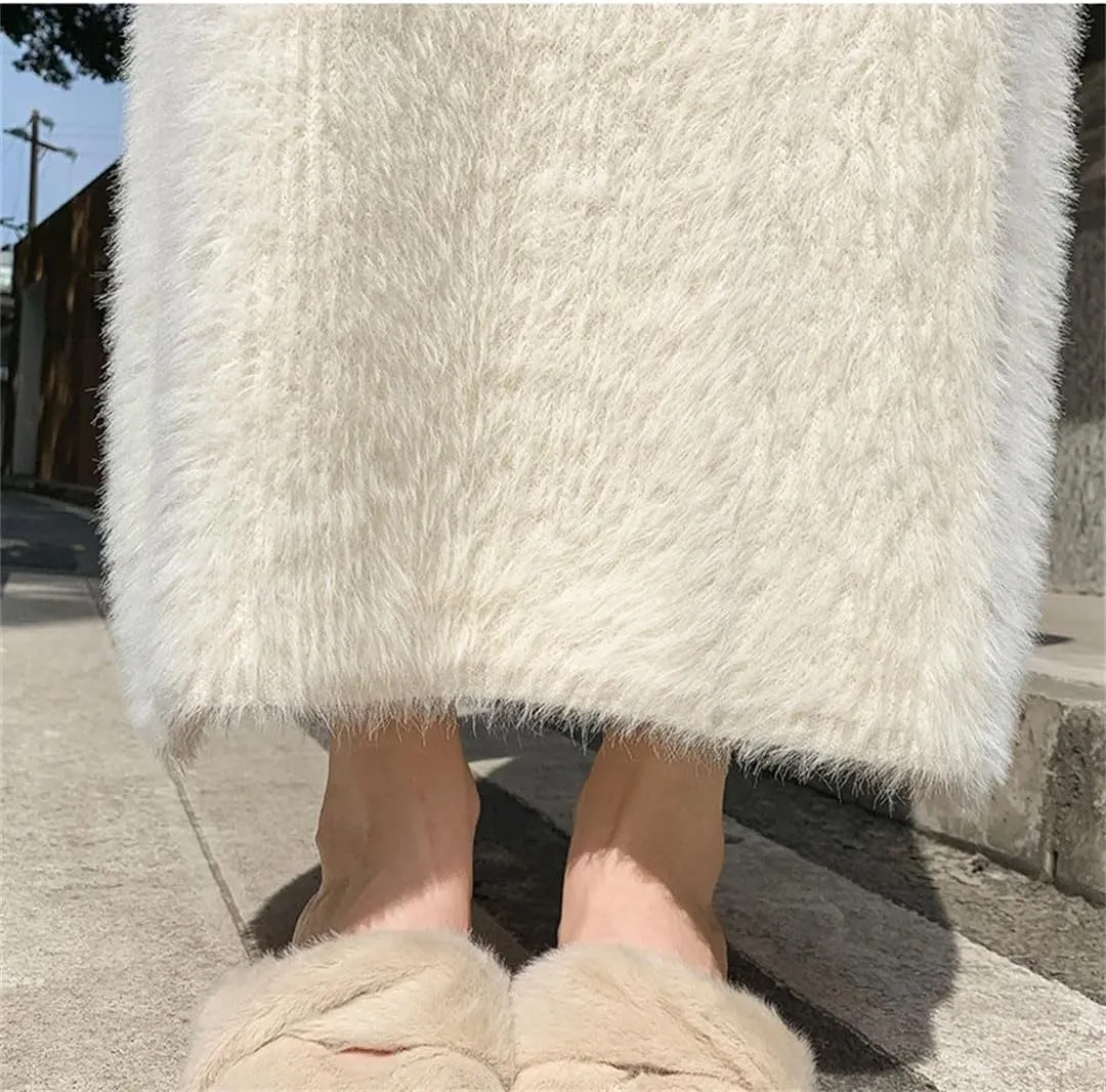 Women's Mink Knitted Skirt Tassel High Waist Long Skirts Elegant Slim Fur Skirts