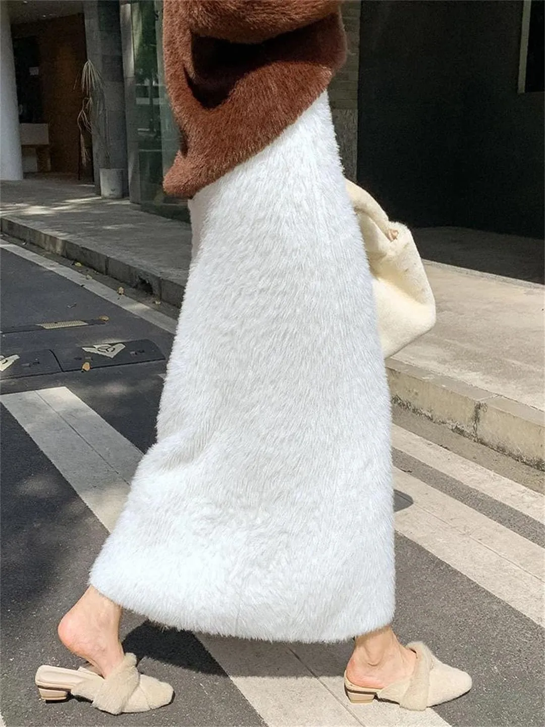 Women's Mink Knitted Skirt Tassel High Waist Long Skirts Elegant Slim Fur Skirts