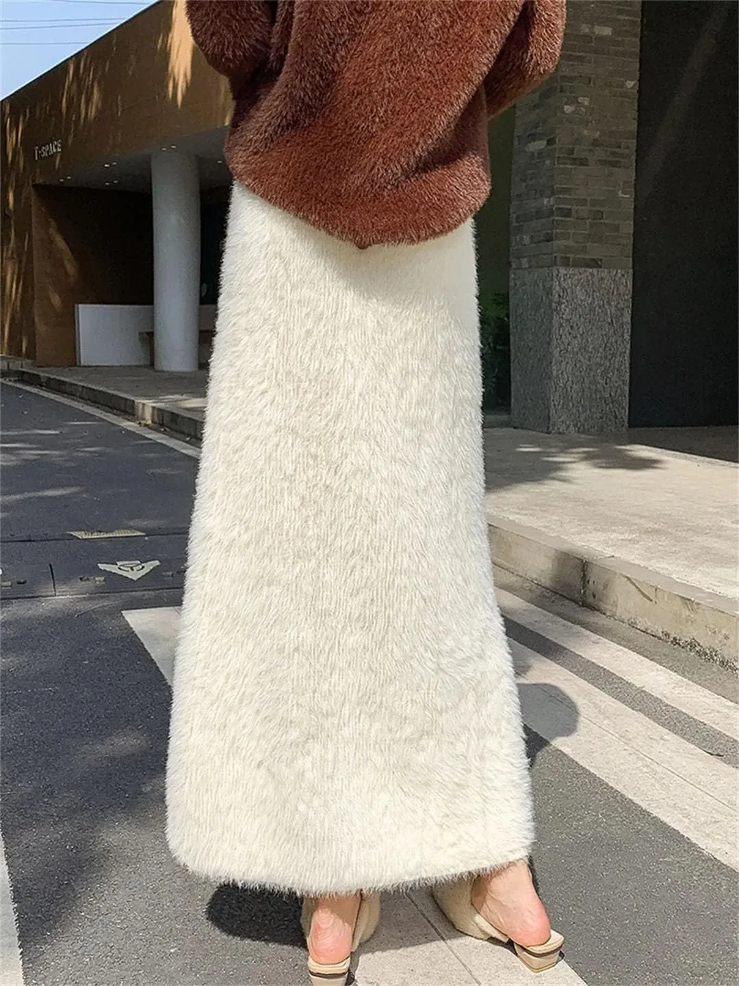 Women's Mink Knitted Skirt Tassel High Waist Long Skirts Elegant Slim Fur Skirts