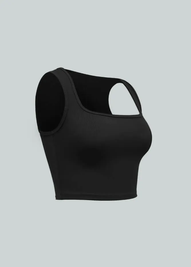 Womens Square Neck Sleeveless Ribbed Crop Tank Top