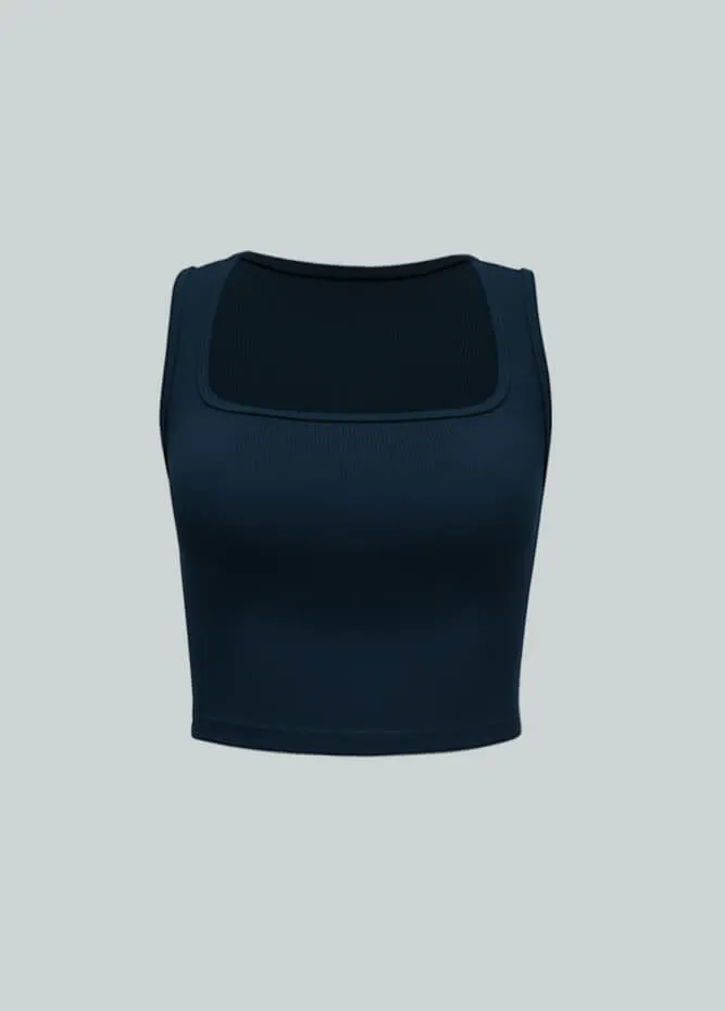 Womens Square Neck Sleeveless Ribbed Crop Tank Top