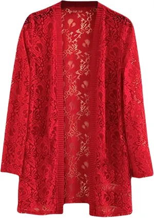 Women's Summer Lightweight Lace Cardigans Open Front 3/4 Sleeve Sheer Crochet Sweaters Cover Up Shrugs Kimono