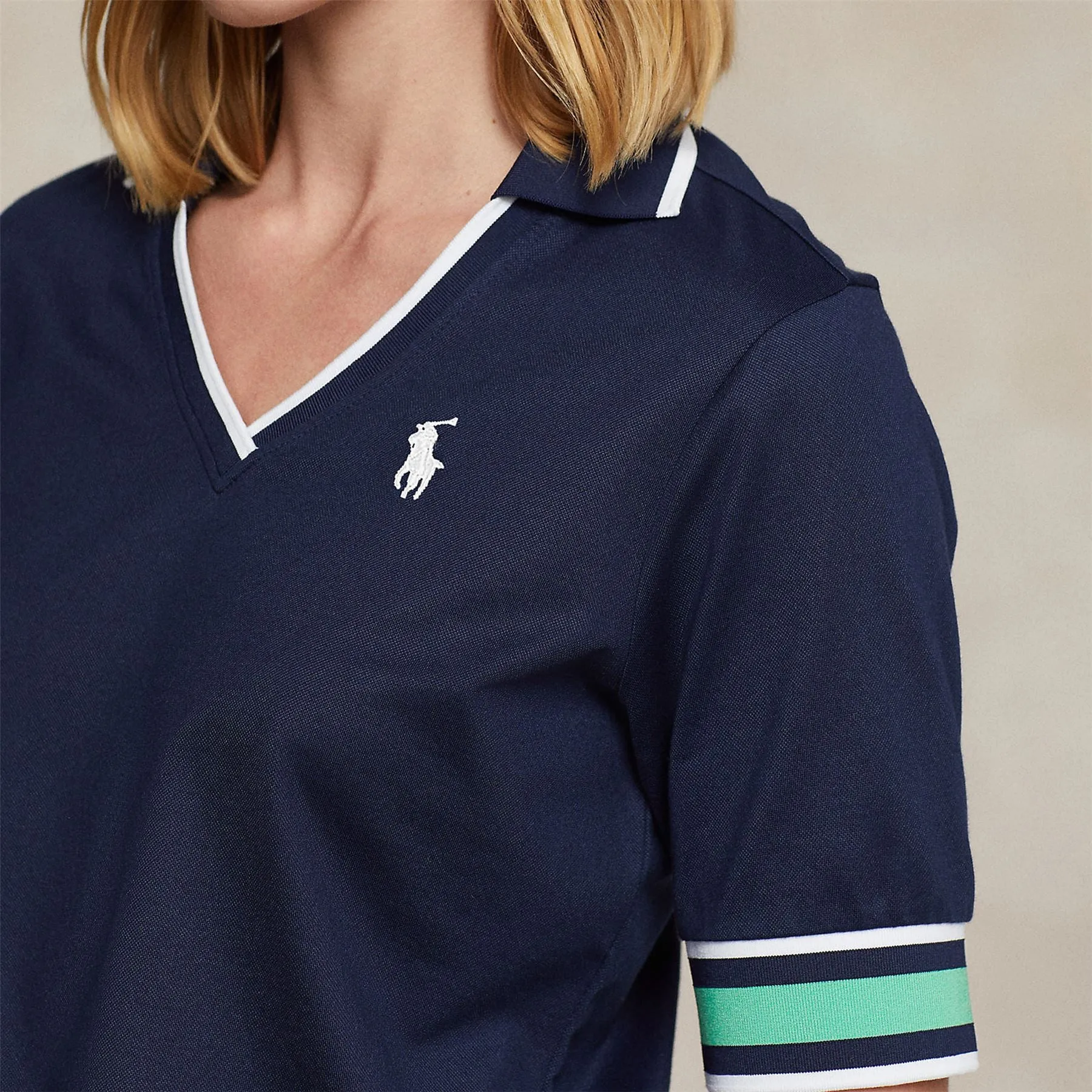 Womens Tailored Fit Cricket Polo Shirt Refined Navy/Course Green/Ceramic White - SS24
