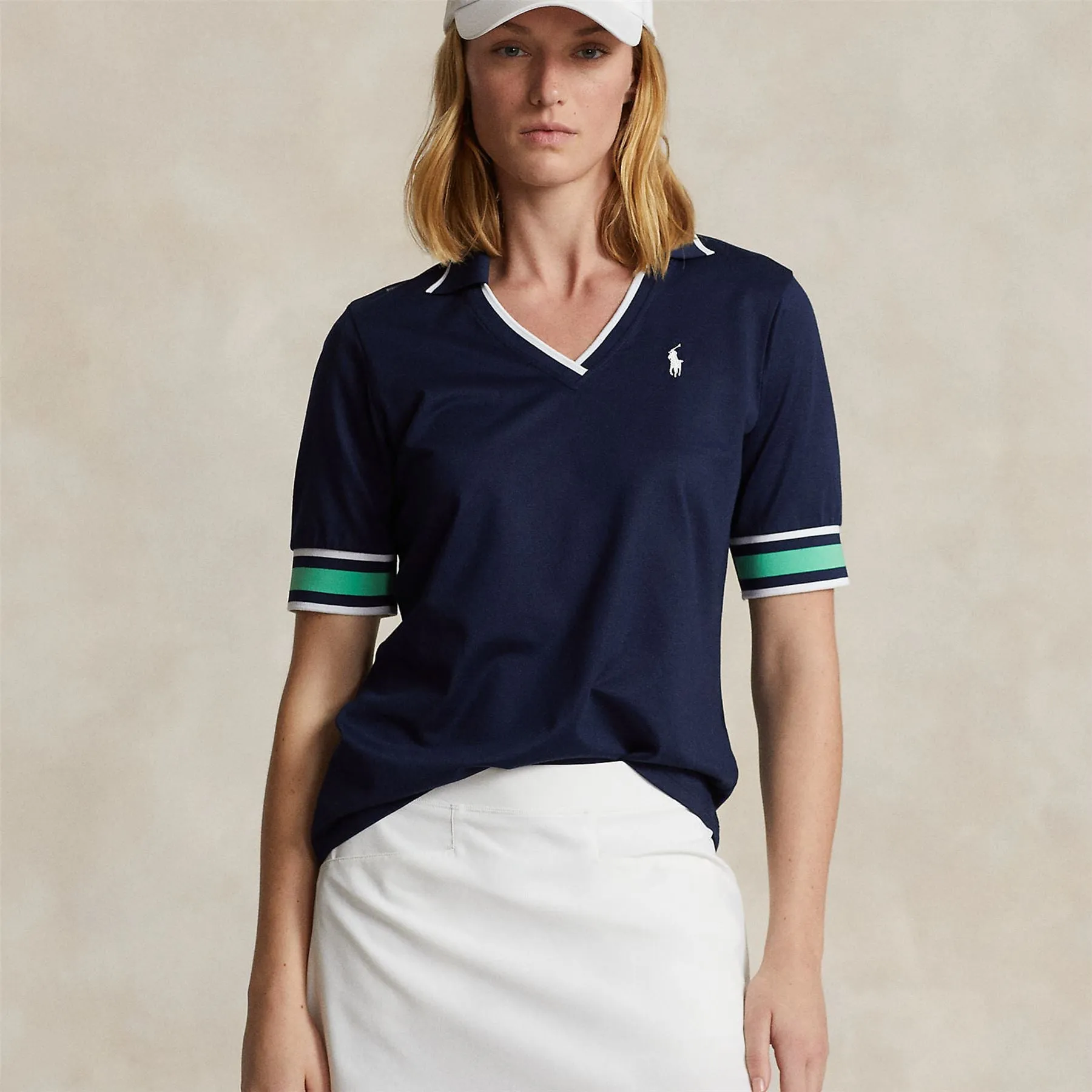 Womens Tailored Fit Cricket Polo Shirt Refined Navy/Course Green/Ceramic White - SS24