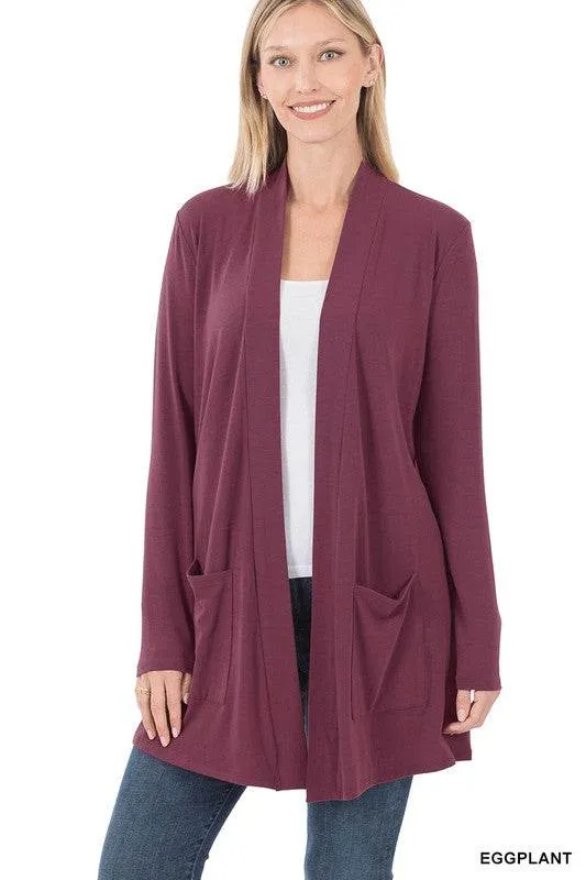 Zenana Casual Slouchy Pocket Open Neckline Cardigan