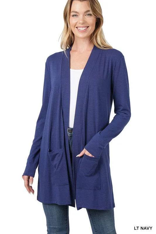 Zenana Casual Slouchy Pocket Open Neckline Cardigan
