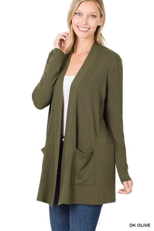 Zenana Casual Slouchy Pocket Open Neckline Cardigan