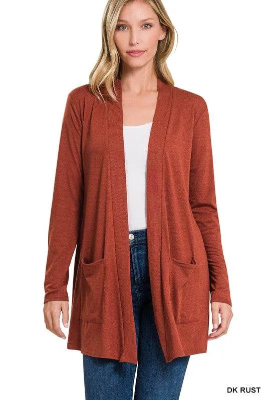 Zenana Casual Slouchy Pocket Open Neckline Cardigan