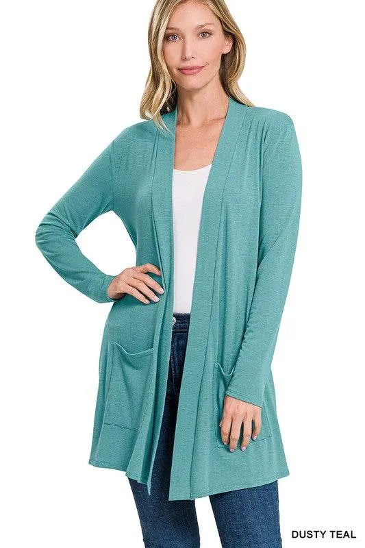 Zenana Casual Slouchy Pocket Open Neckline Cardigan