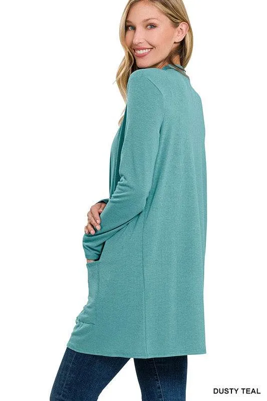 Zenana Casual Slouchy Pocket Open Neckline Cardigan