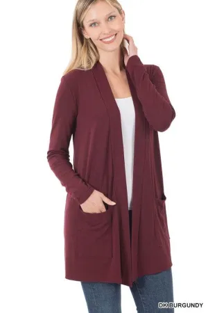 Zenana Casual Slouchy Pocket Open Neckline Cardigan