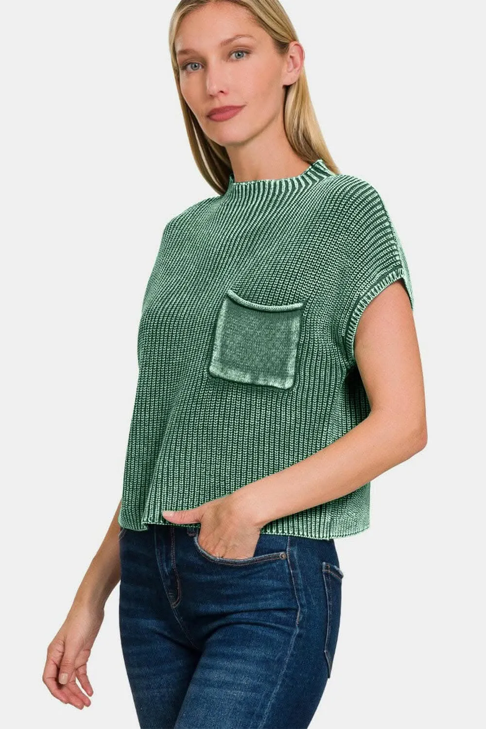 Zenana cropped mock neck sweater